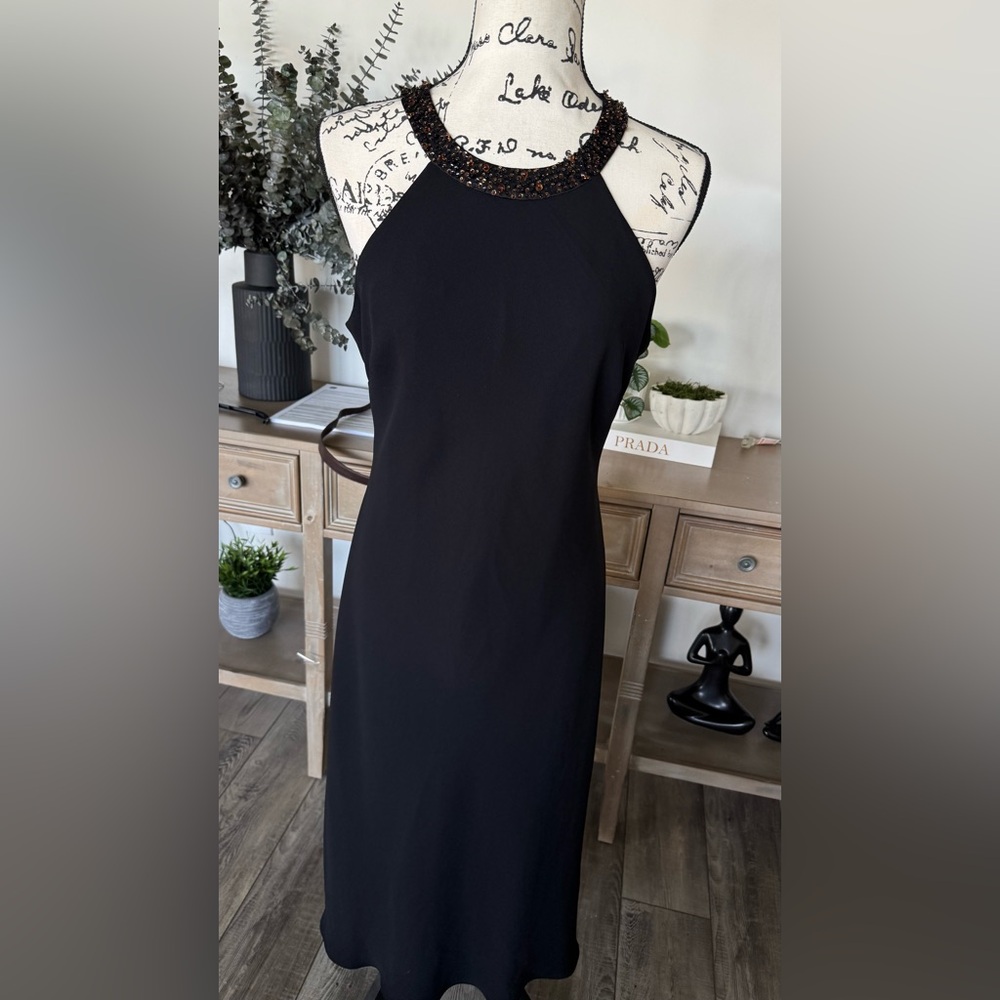 Jones New York Black Beaded Halter Dress